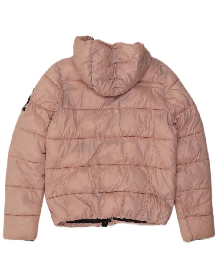 Superdry Womens Hooded Padded Jacket UK 12 Medium Pink Nylon