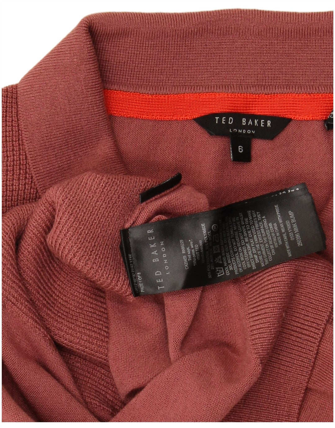 Ted Baker Mens Polo Shirt Size 6 2XL Red Polyester