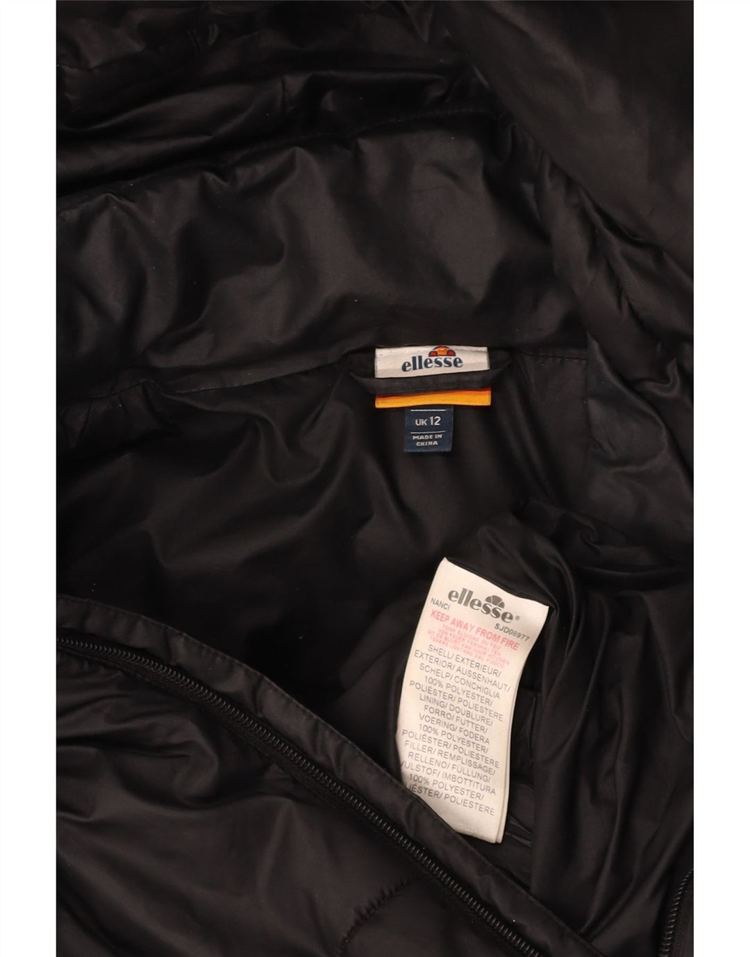 ELLESSE Giacca imbottita oversize con cappuccio da donna UK 12 Medium Nero Poliestere