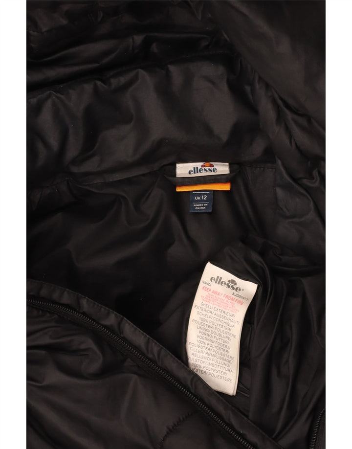 ELLESSE Giacca imbottita oversize con cappuccio da donna UK 12 Medium Nero Poliestere