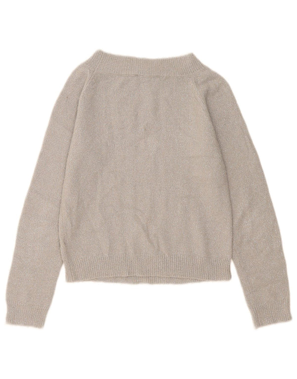 Oasis Womens Crop Boat Neck Jumper Sweater UK 6 XS Grey Flecked Acrylic