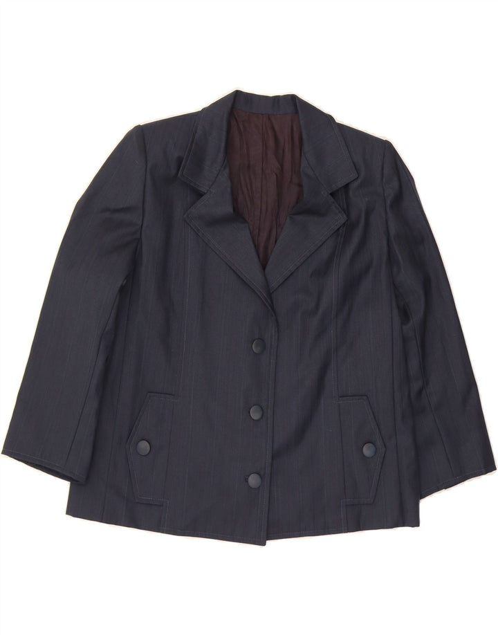 VINTAGE Womens 3 Button Blazer Jacket UK 14 Medium Navy Blue Vintage Vintage and Second-Hand Vintage from Messina Hembry 