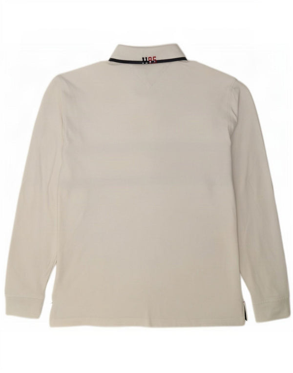 Tommy Hilfiger Mens Long Sleeve Rugby Polo Shirt Medium White Colourblock