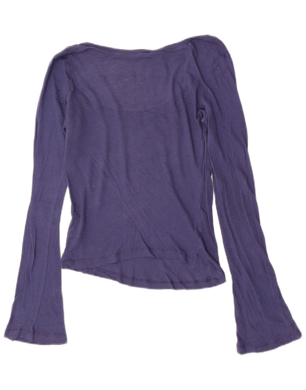 Armani Jeans Womens Crop Graphic Top Long Sleeve UK 14 Medium Blue Cotton