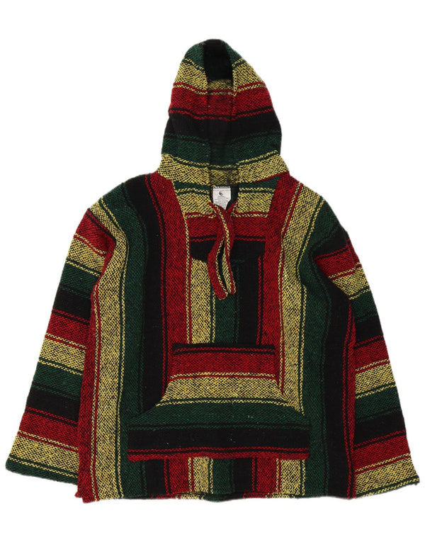 Vintage Mens Mexican Hooded Jumper Sweater Medium Multicoloured Striped