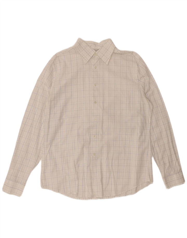 BENETTON Mens Shirt XL White Check Cotton