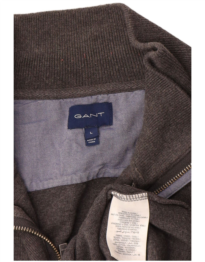 GANT Hommes Zip Neck Sweatshirt Jumper Large Gris Coton