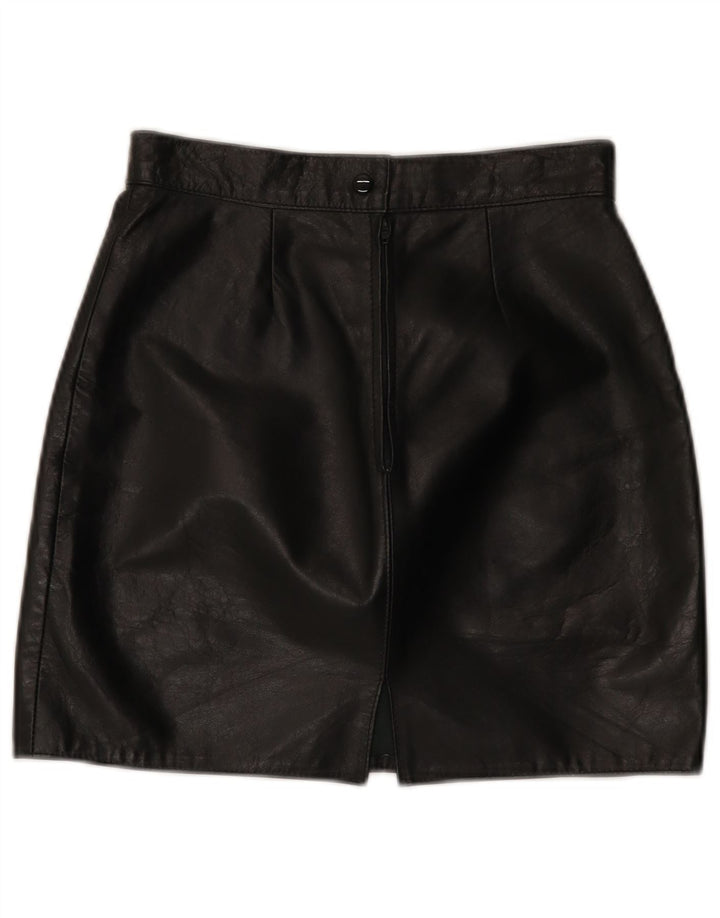 Vintage Womens Mini Leather Skirt IT 44 Medium W26 Black Leather