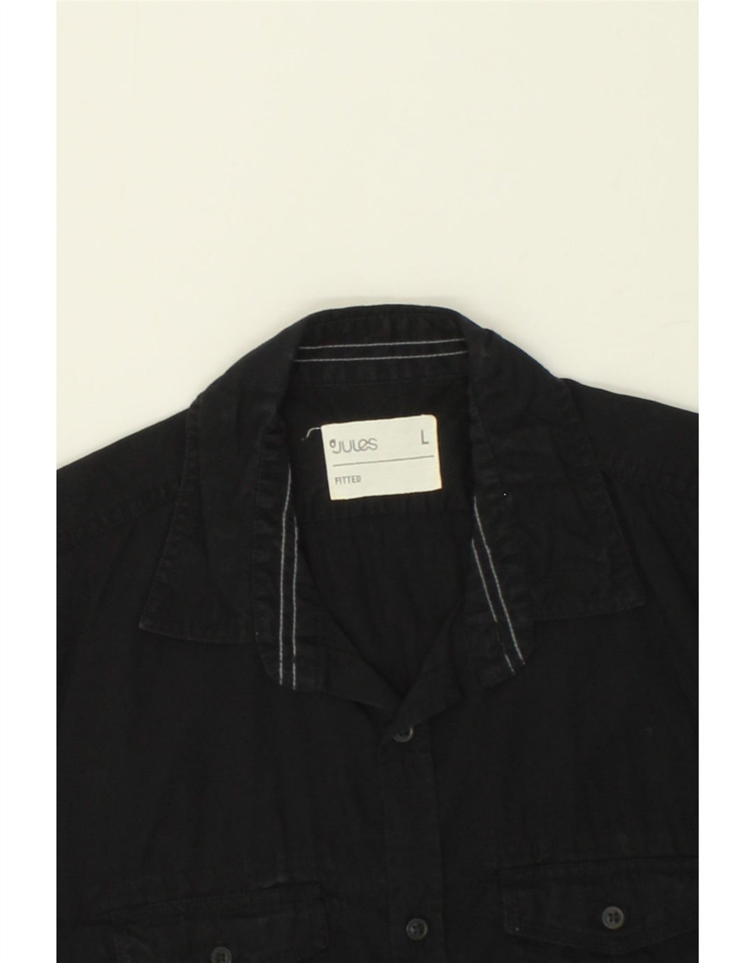 JULES Mens Short Sleeve Fitted Shirt Large Black Vintage Jules and Second-Hand Jules from Messina Hembry 
