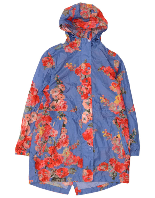 Joules Damen-Regenmantel mit Kapuze, UK 12, mittelblau, geblümt, Polyester