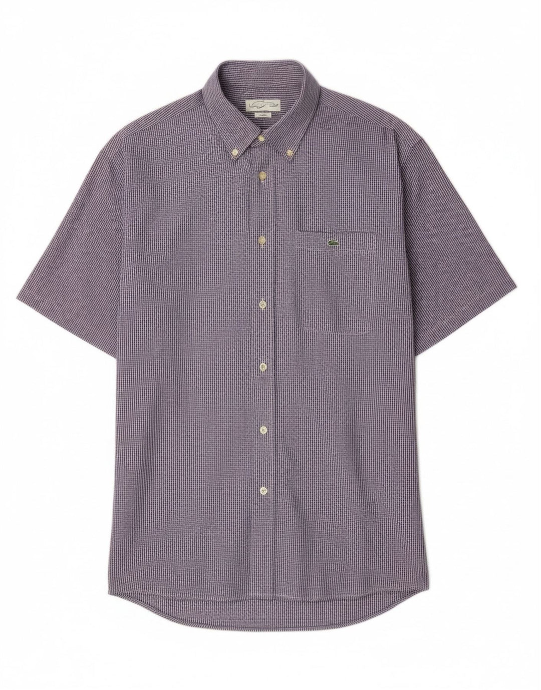 LACOSTE Mens Short Sleeve Shirt Size 40 Medium Navy Blue Check Cotton
