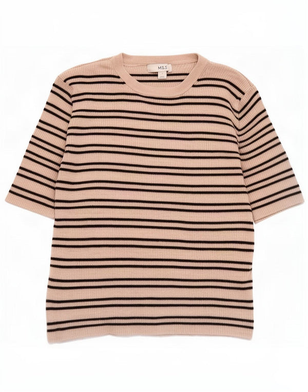 T-shirt da donna Marks & Spencer Top UK 14 viscosa a righe beige grande