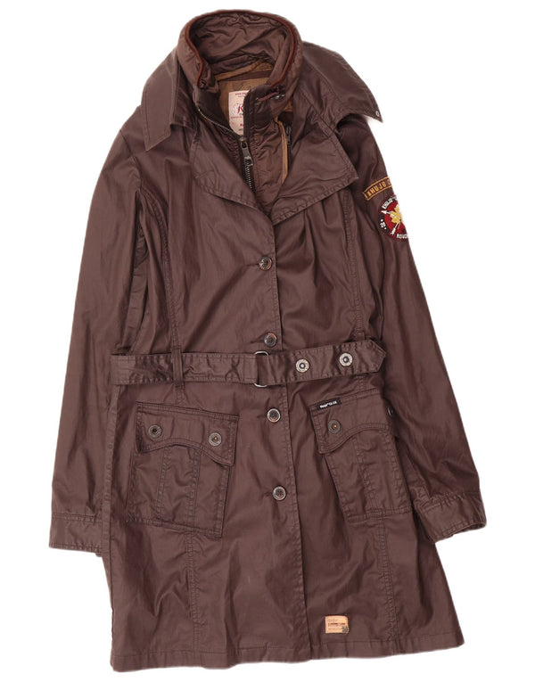 KHUJO Grafisk vokset trenchcoat i bomuld til kvinder UK 12 Medium Brun