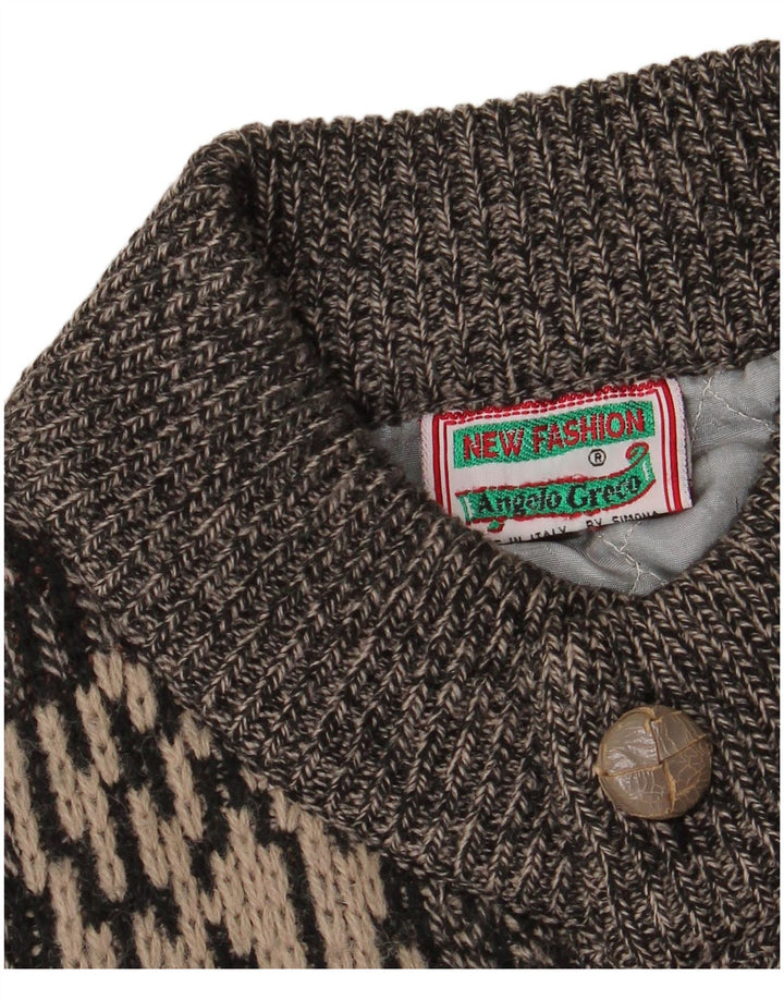 Vintage herre abstrakt mønster cardigan sweater IT 50 mellemgrå