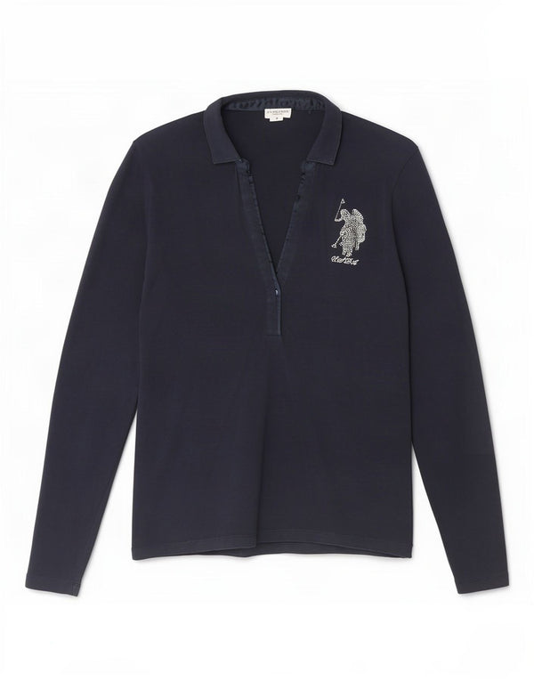 U.S. Polo Assn. Womens Long Sleeve Shirt UK 14 Medium Navy Blue Cotton
