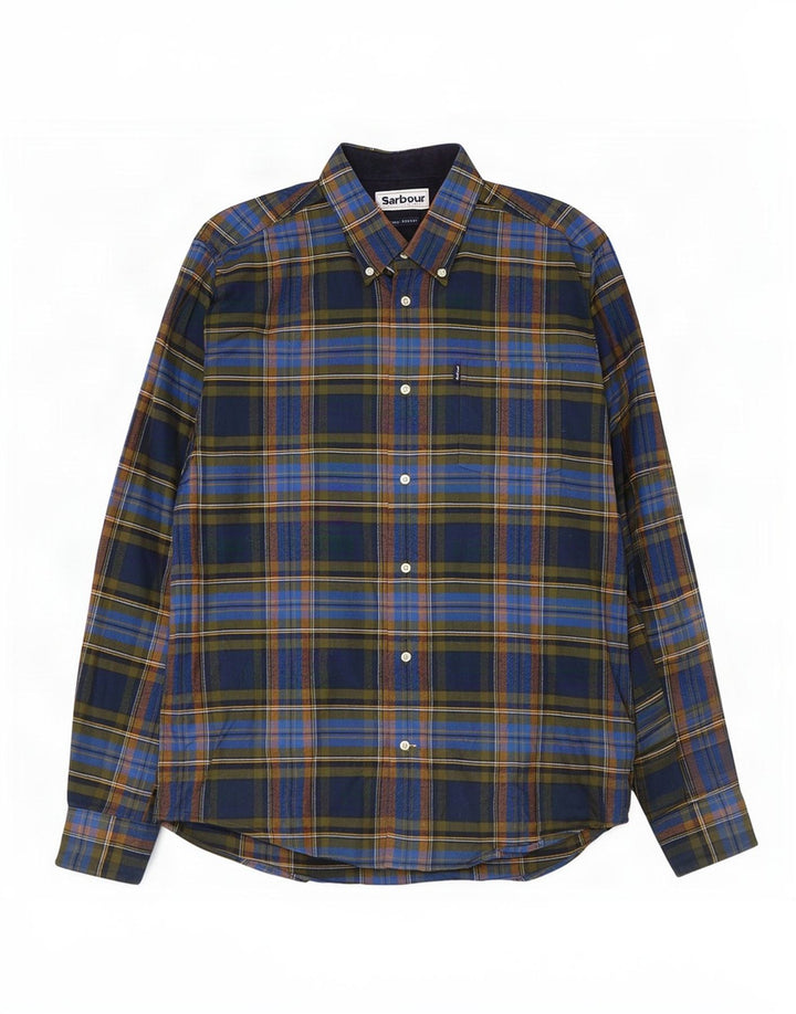 Barbour Uomo Camicia in flanella su misura in cotone a quadri blu navy medio