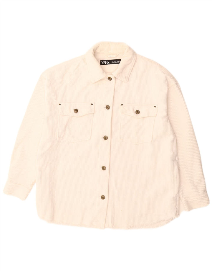 Zara Womens Oversized Corduroy Jacket UK 10 Small White Cotton