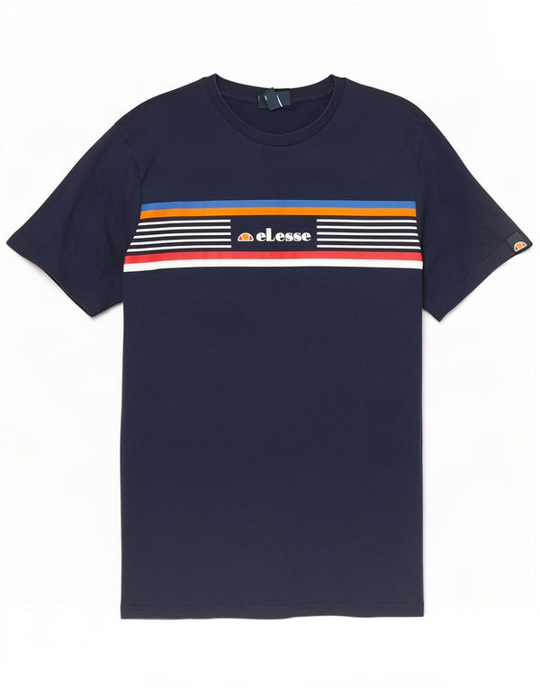 Ellesse Herre grafisk T-shirt Top Stor marineblå stribet bomuld