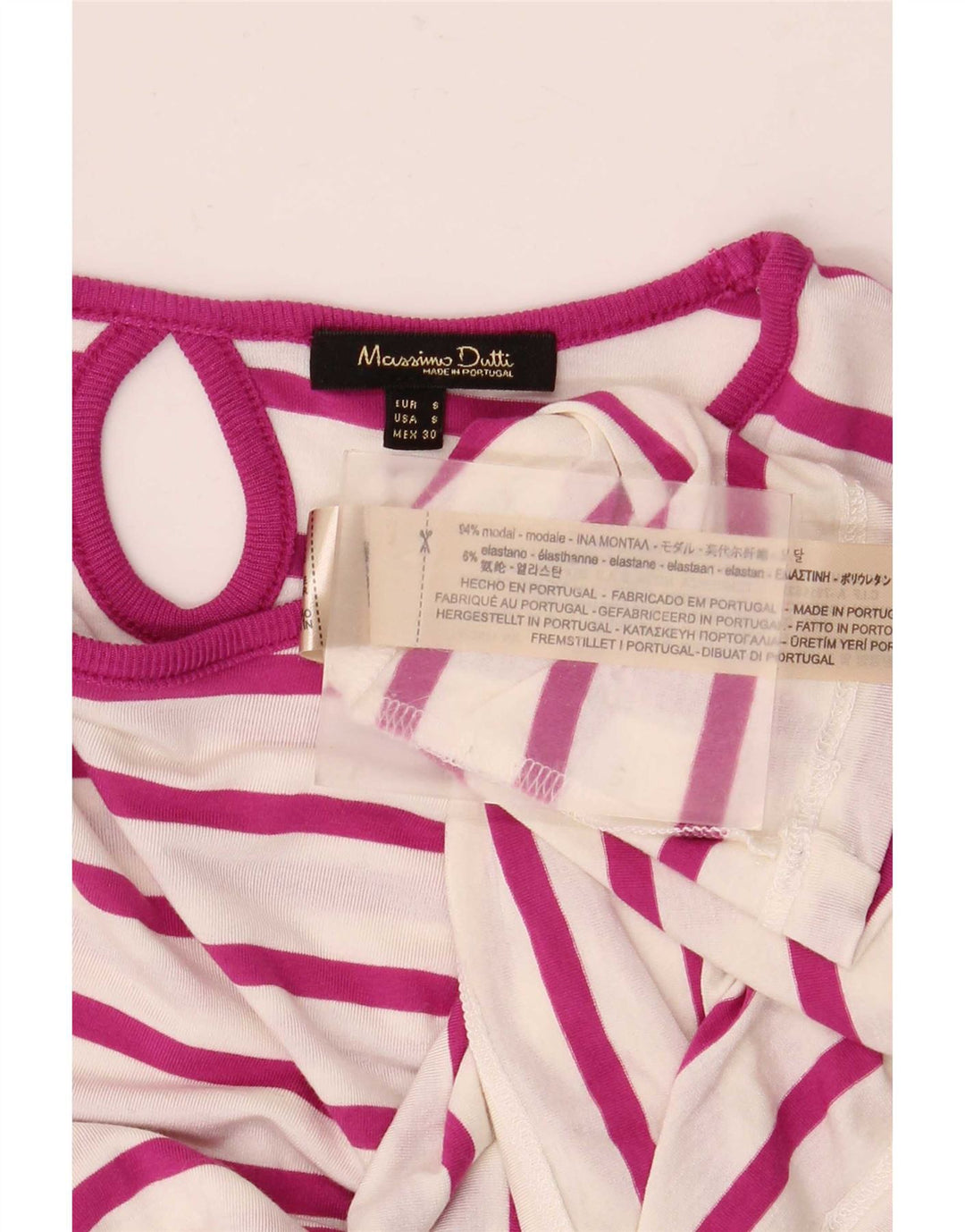 Massimo Dutti Womens Top Long Sleeve UK 10 Small White Striped Modal