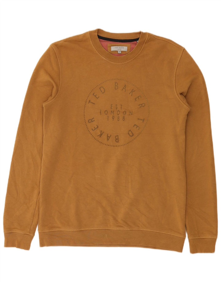 Ted Baker Felpa grafica da uomo Maglione taglia 2 piccolo cotone marrone
