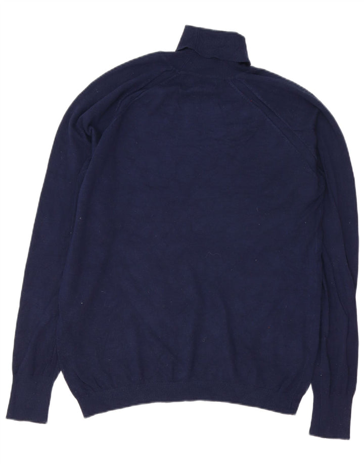 Zara Mens Roll Neck Jumper Sweater Large Navy Blue Viscose