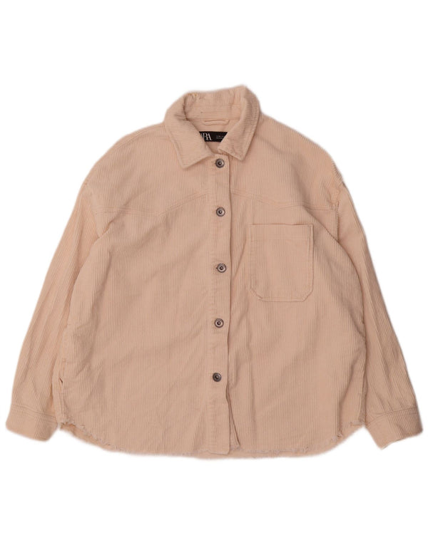 Zara Dame Oversized Corduroy Skjorte UK 6 XS Beige Bomuld
