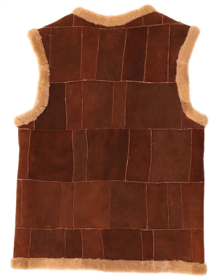 Vintage Mens Shearling Gilet UK 40 Large Brown