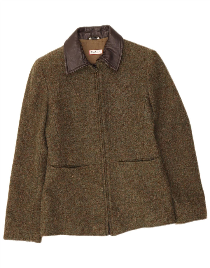 Max & Co. Chaqueta tipo blazer con cremallera completa para mujer UK 8 Small Khaki Wool