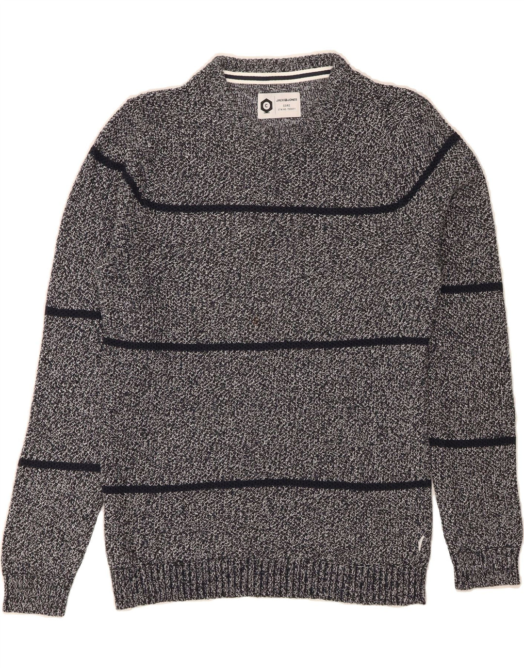 JACK & JONES Mens Core Crew Neck Jumper Sweater Medium Grey Striped Vintage Jack & Jones and Second-Hand Jack & Jones from Messina Hembry 