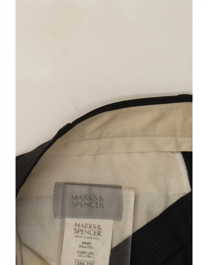 Marks & Spencer Mens Pegged Suit Trousers W36 L33 Black Pinstripe Polyester
