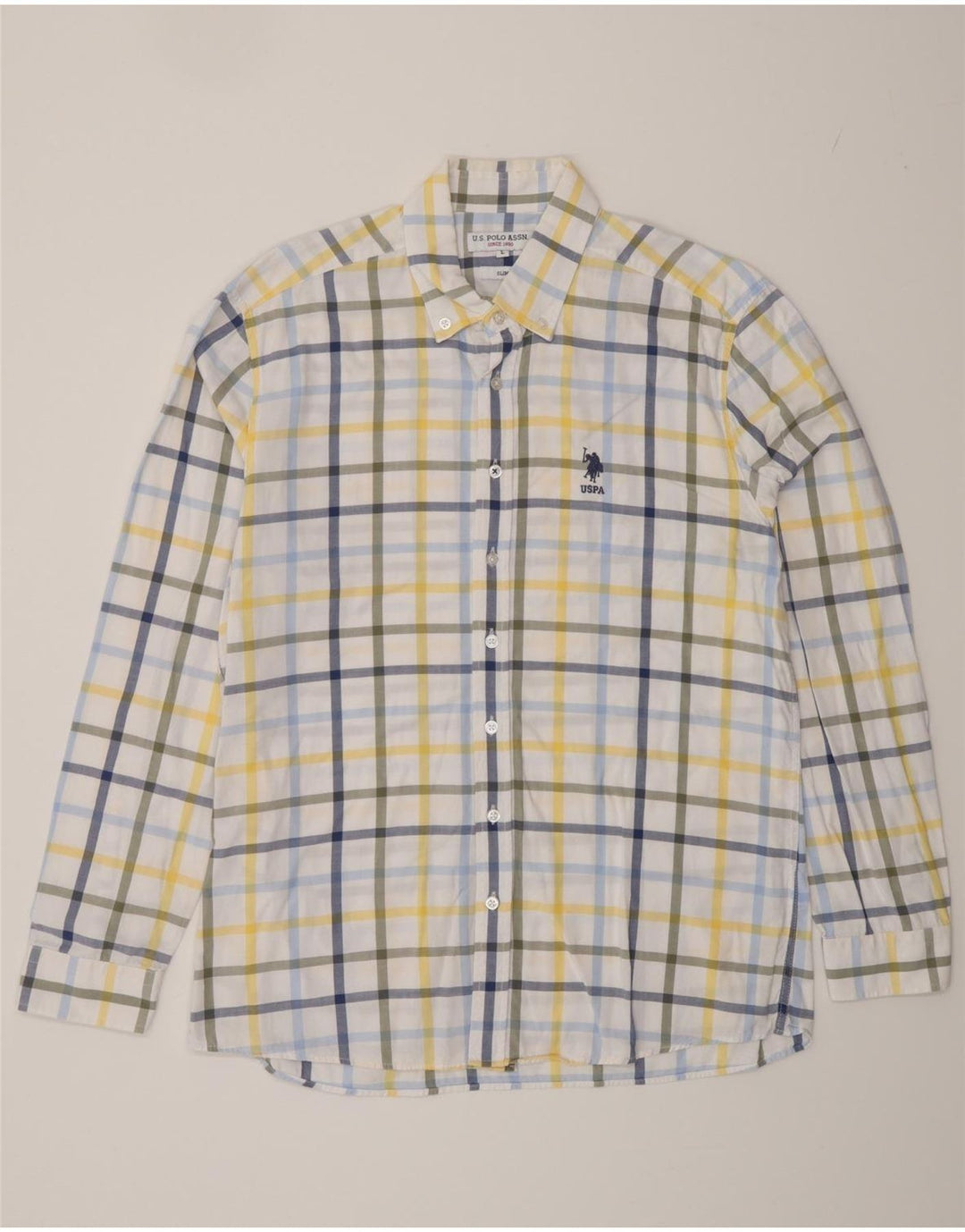 U.S. POLO ASSN. Mens Slim Shirt Large White Check