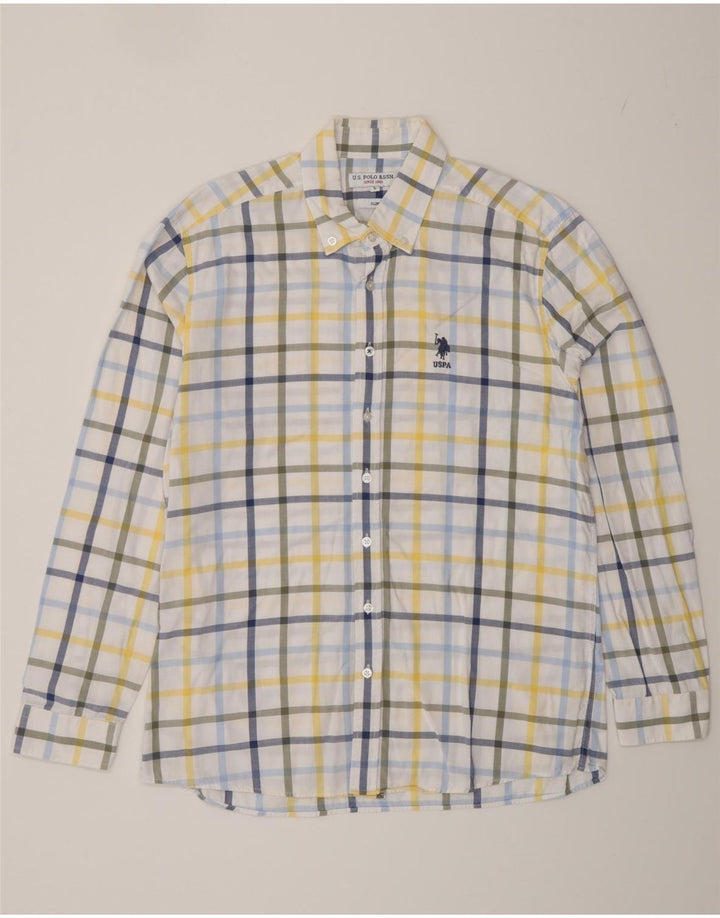 U.S. POLO ASSN. Mens Slim Shirt Large White Check