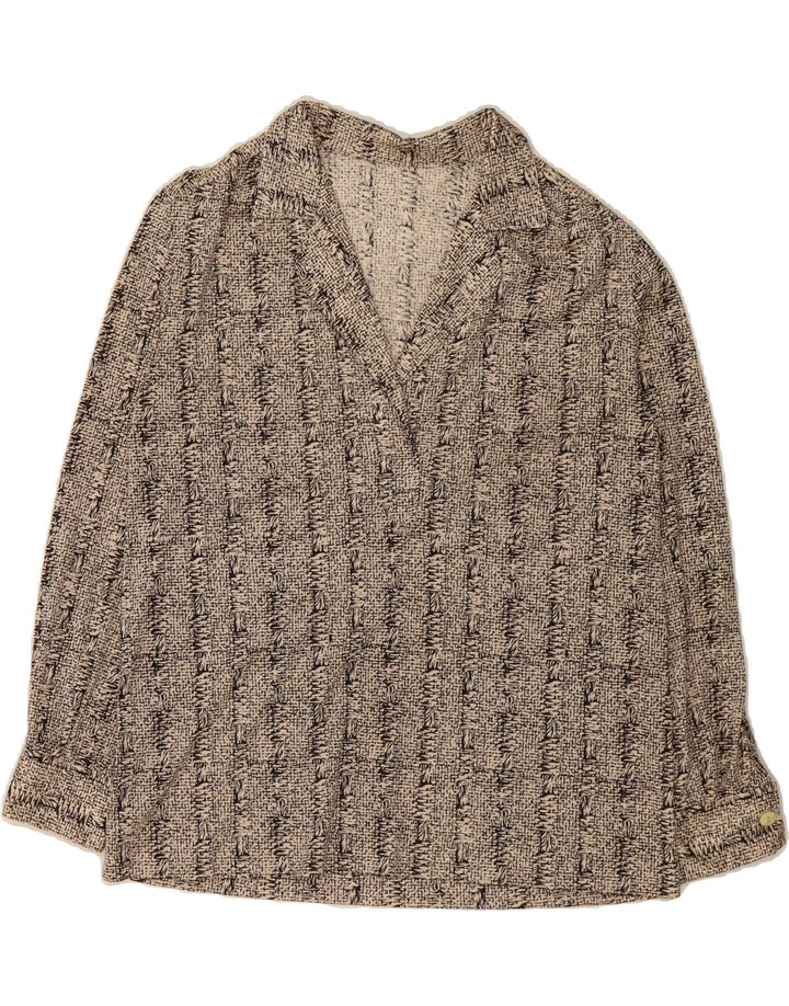 VINTAGE Womens Abstract Pattern Pullover Shirt UK 14 Medium Beige Vintage Vintage and Second-Hand Vintage from Messina Hembry 