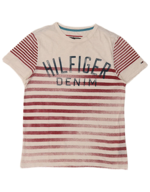 Tommy Hilfiger Herren-T-Shirt mit Grafik, XS, weiß gestreift, Baumwolle