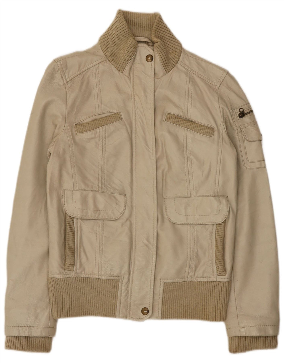 Mango Dame Læderjakke UK 12 Medium Beige