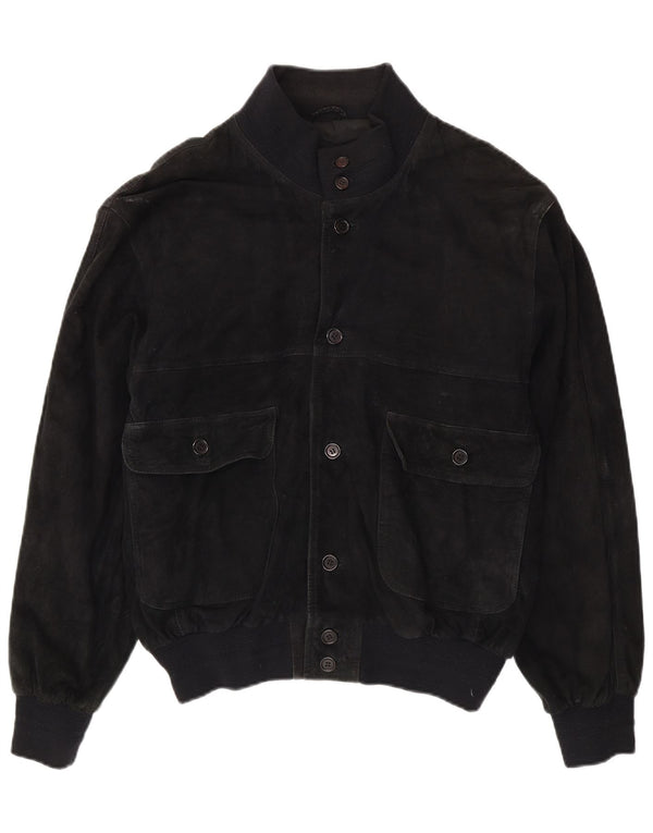 Bomber vintage pentru bărbați de piele intoarsă UK 40, mare, neagră