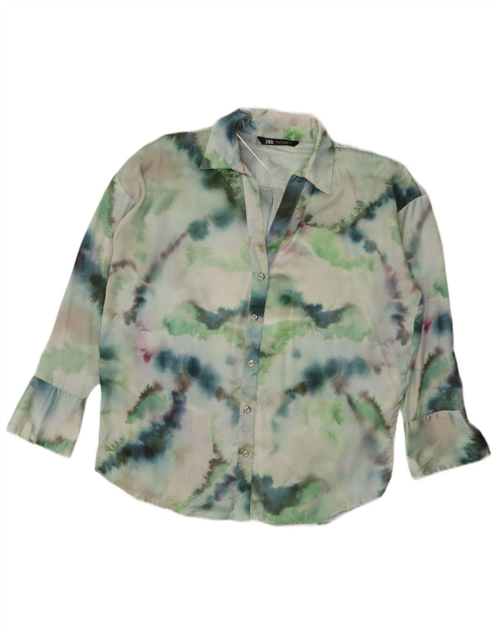 Damska bluzka koszulowa oversize Zara UK 14, średni zielony kolor Tie Dye, poliester