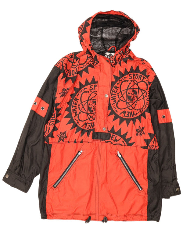 Vintage Piger Longline Grafisk Anorak Jakke 15-16 år XL Rød Colourblock