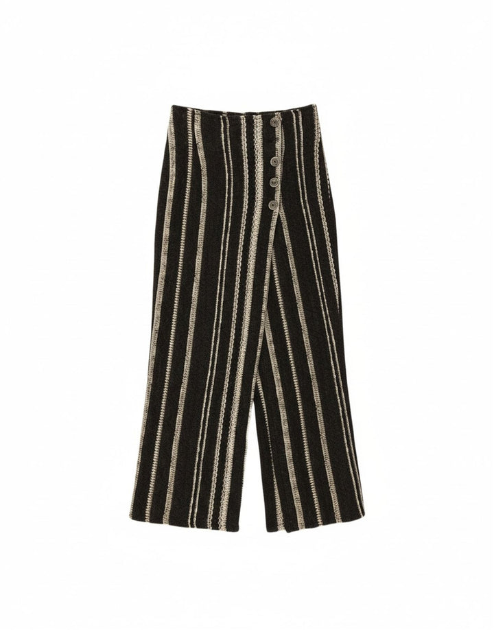 PLEASE Womens Maxi Skirt W26 L34 Black Striped Wool Vintage Please and Second-Hand Please from Messina Hembry 