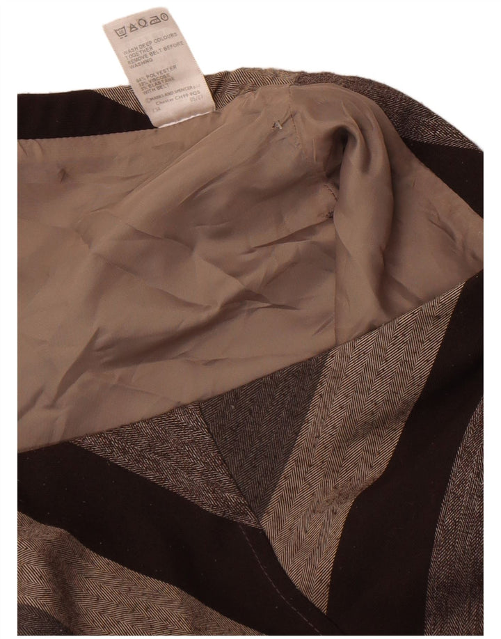 Marks & Spencer Womens Midi Skirt UK 16 Large W34 Brown Striped Polyester