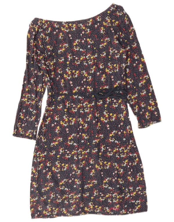 Fat Face Dame 3/4-ærmet A-Line Kjole UK 8 Small Navy Blue Floral Bomuld
