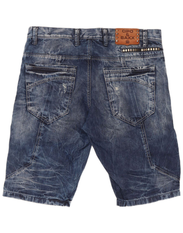 Cipo And Baxx Mens Cargo Denim Shorts W36 Large Blue Cotton