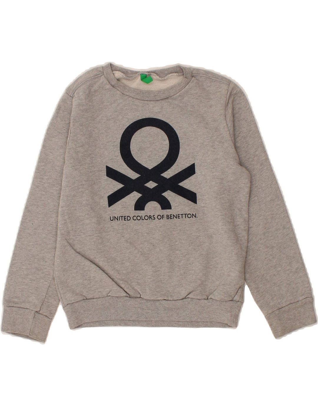 BENETTON Boys Graphic Sweatshirt Jumper 7-8 Years Medium Grey Cotton Vintage Benetton and Second-Hand Benetton from Messina Hembry 