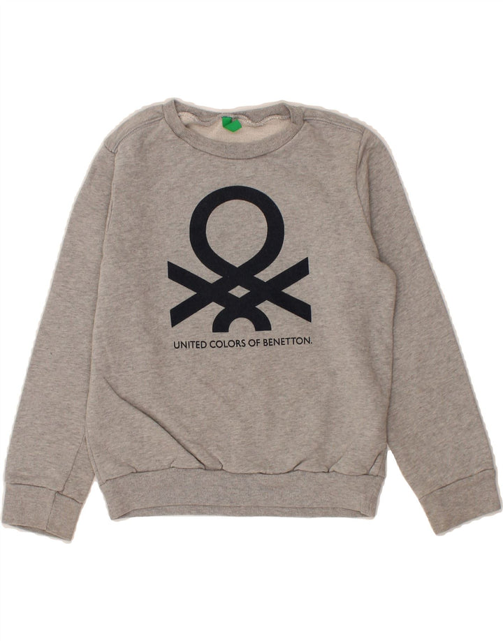 BENETTON Boys Graphic Sweatshirt Jumper 7-8 Years Medium Grey Cotton Vintage Benetton and Second-Hand Benetton from Messina Hembry 