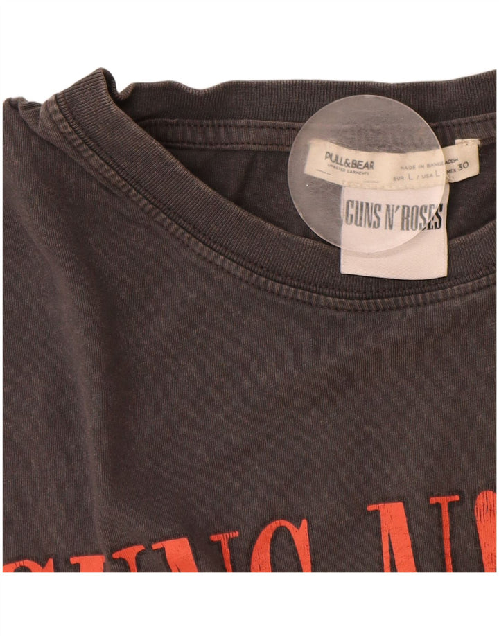 Pull & Bear Mens Guns & Roses Graphic T-Shirt Top Large Grey Cotton