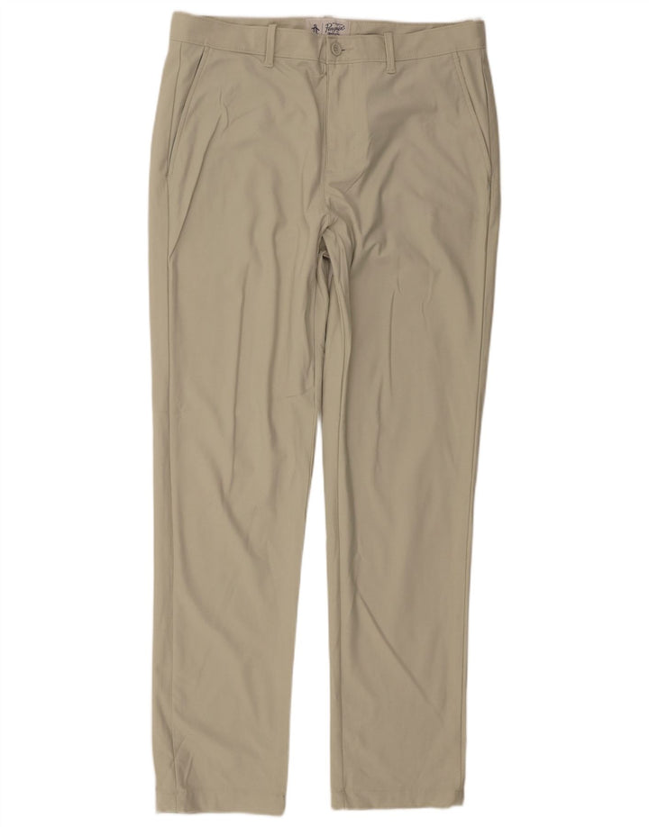 Penguin Mens Slim Chino Trousers W34 L32 Green Polyester