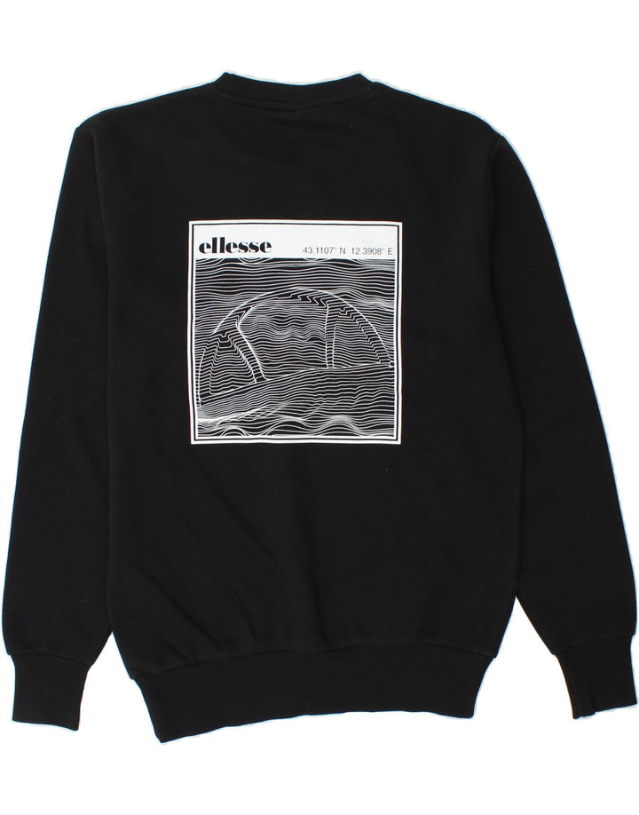 ELLESSE Mens Graphic Sweatshirt Jumper Medium Black Cotton Vintage Ellesse and Second-Hand Ellesse from Messina Hembry 