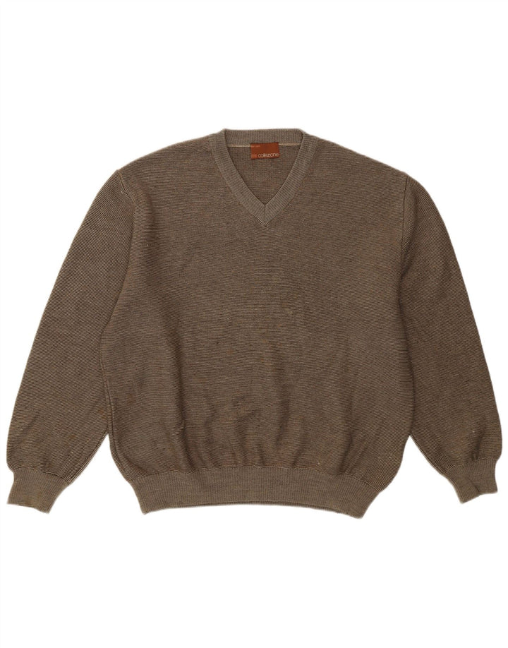 Marks & Spencer Mens V-Neck Jumper Sweater Medium Khaki