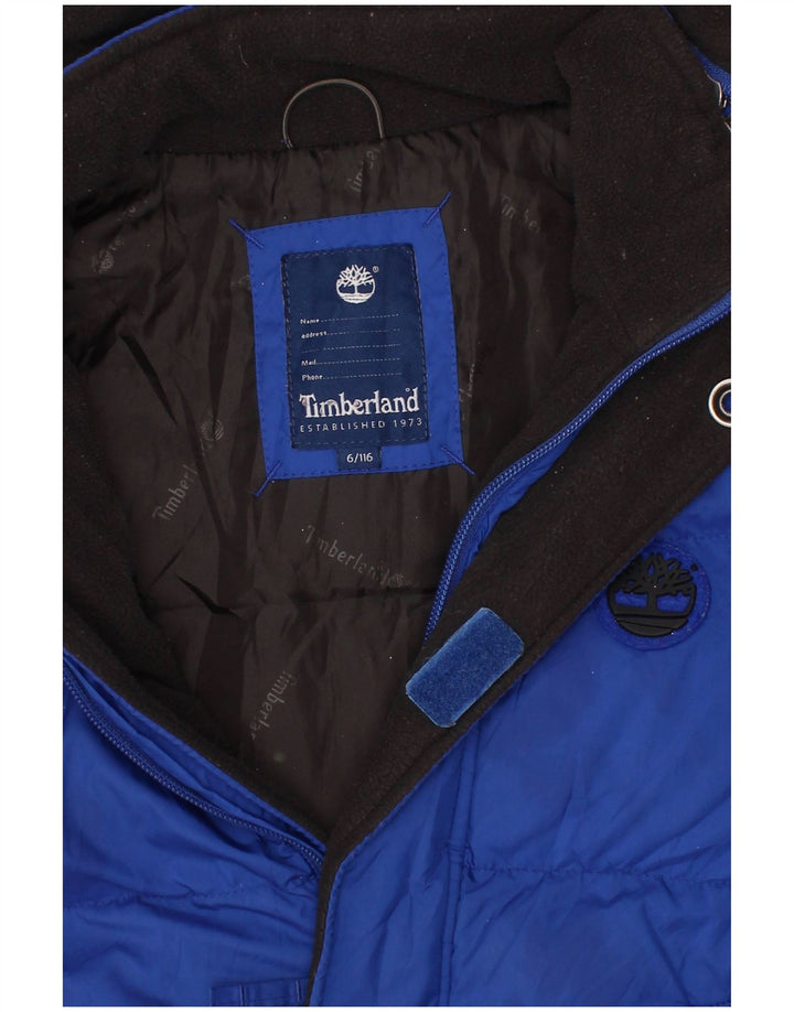 TIMBERLAND Boys Hooded Padded Jacket 5-6 Years Blue Polyester