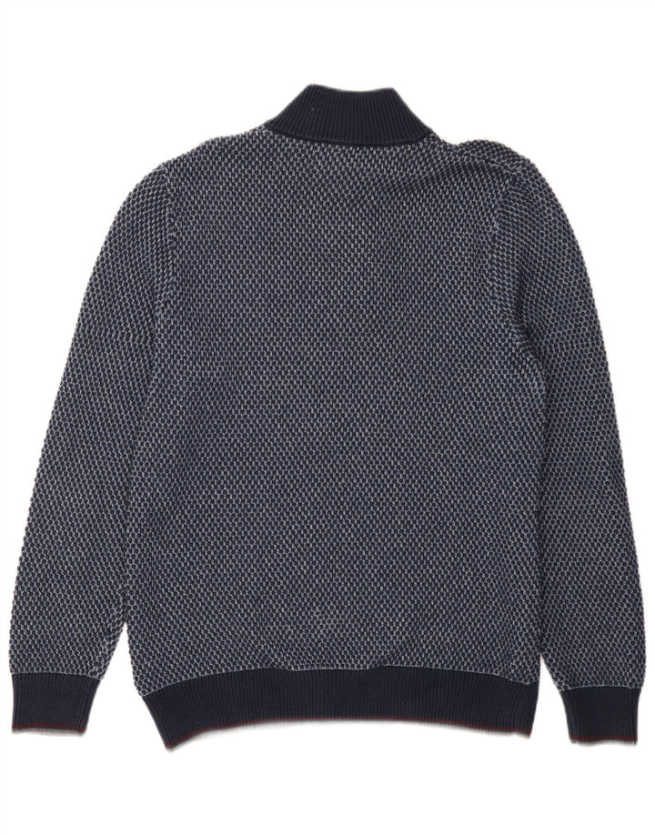 Blue Harbour Mens Button Neck Jumper Sweater Large Blue Spotted Cotton